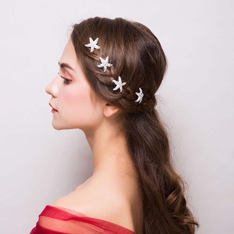 Womens Wedding Bridal Pearl Star Flower Hairpins Shiny Rhinestone