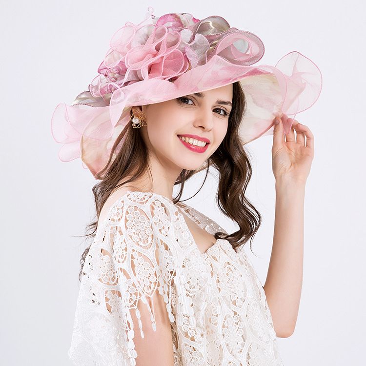 Pink Wedding Hats For Women Elegant Event Flower Hats Organza Bridal