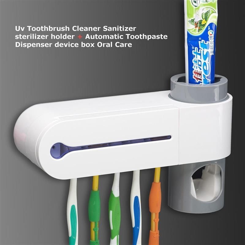Toothbrush Holder W//UV Light Sterilizer Cleaner Automatic Toothpaste Dispenser