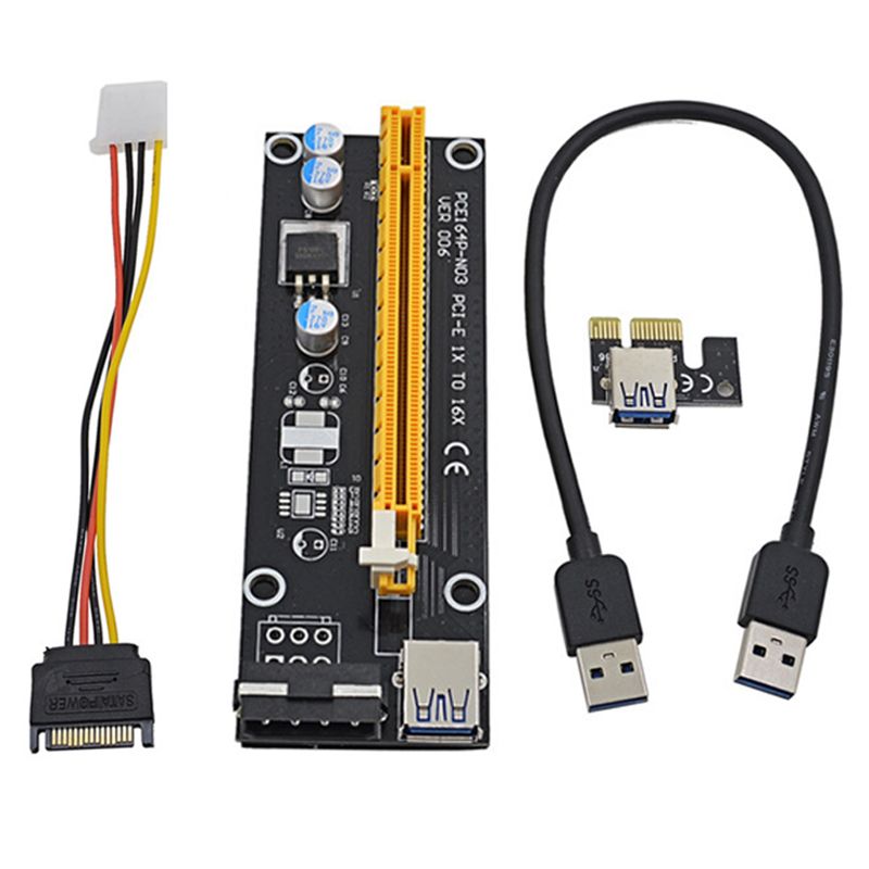Computer Cables PCI-E 1x to 16x Extender PCI Express Riser Card 60cm USB 3.0 SATA to 4Pin IDE Molex Adapter for Mining Bitcion Miner Cable Length: 60CM, Color: Black