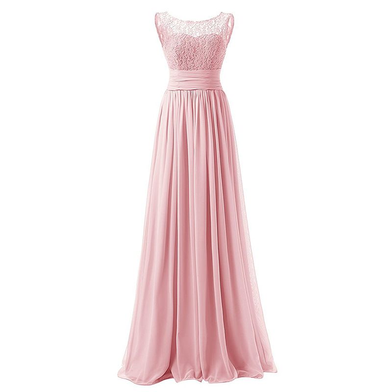 Elegant Lace Chiffon Peach Bridesmaid Dresses Floor Length A Line Maid Of Honor Dresses Bodice