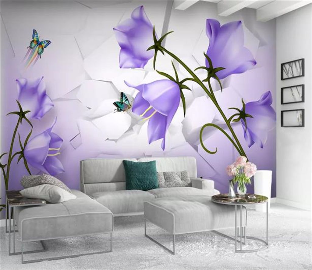 Custom Mural Wallpaper 3D Beautiful Dreamy Purple Flower Butterfly 3D  Living Room Bedroom Background Wall Decoration