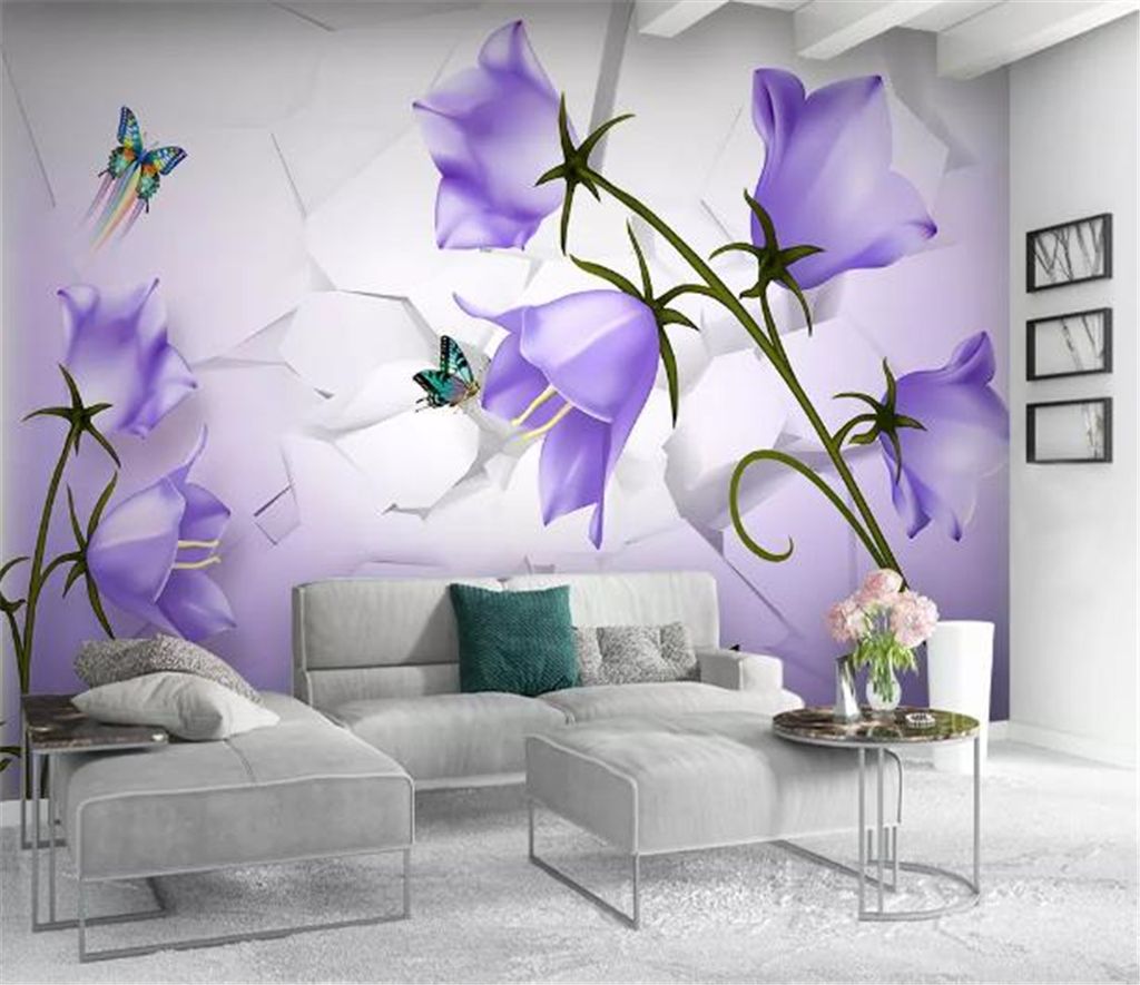 Custom Mural Wallpaper 3D Beautiful Dreamy Purple Flower Butterfly 3D Living Room Bedroom Background Wall Decoration Custom Mural Wallpaper 3D Beautiful Dreamy Purple Flower Butterfly 3D Living Room Bedroom Background Wall Decoration