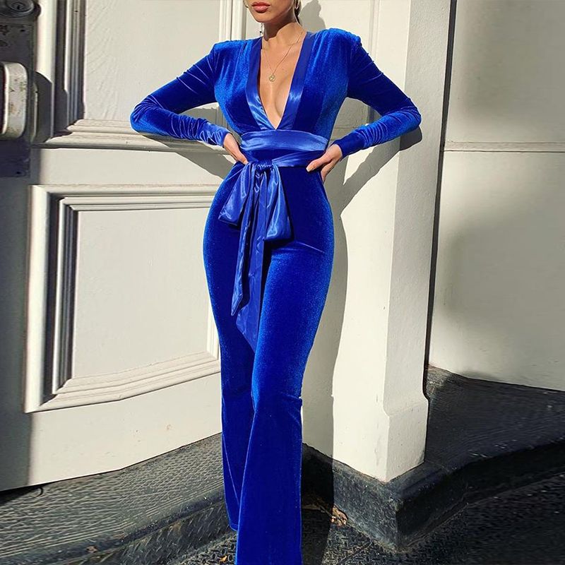 Acquistare Donne Lungo Velluto Tuta Con I Telai Le Donne 2019 Elegante  Royal Blue Scollo A V Pagliaccetti Autunno Inverno Piano Lunghezza  Pagliaccetto Economico | Consegna Veloce E Qualità | DHgate Italy