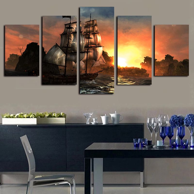 Sunset Over Great Wall Of China 5 Panel Canvas Print Wall Art 