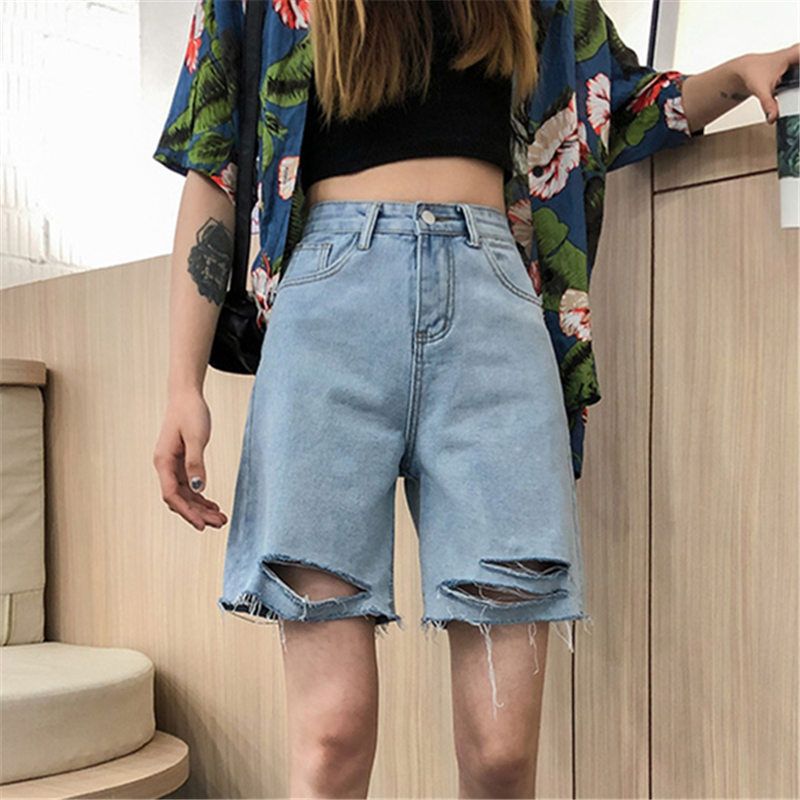 high waisted wide leg denim shorts