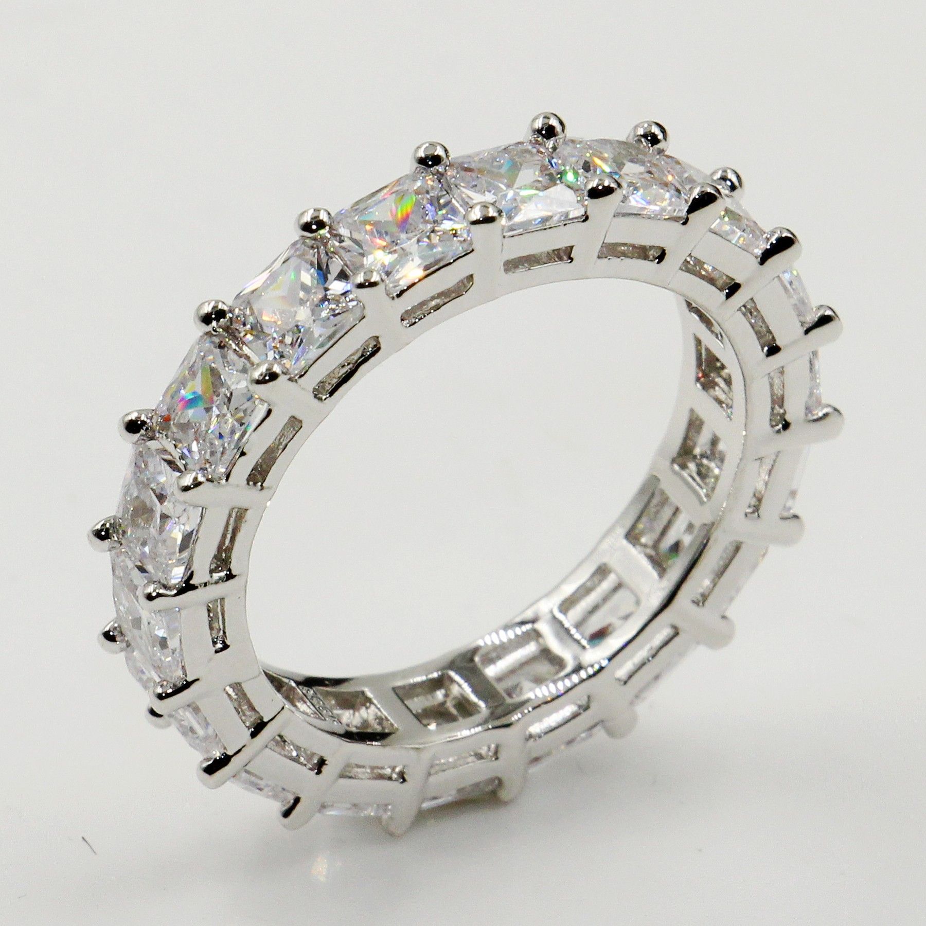 925 Sterling Silver 4mm Princess White Topaz Post Stud Earrings for Women