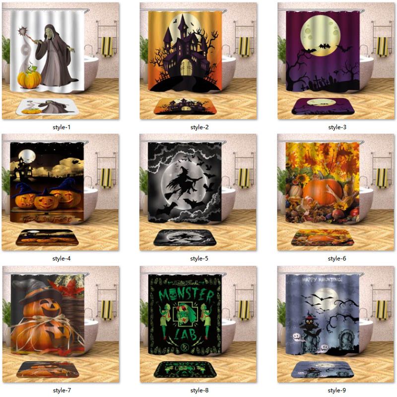 Details about   Halloween Abstract Haunted House Witch Waterproof Fabric Shower Curtain Set 72" 