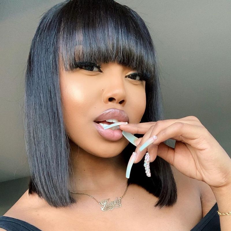 Hd Transparent Lace Front Wig Bangs Brazilian Virgin Hair Pre Plucked Hairline Straight Short Bob Human Hair Hd Lace Wigs With Bang Hair Brazilian