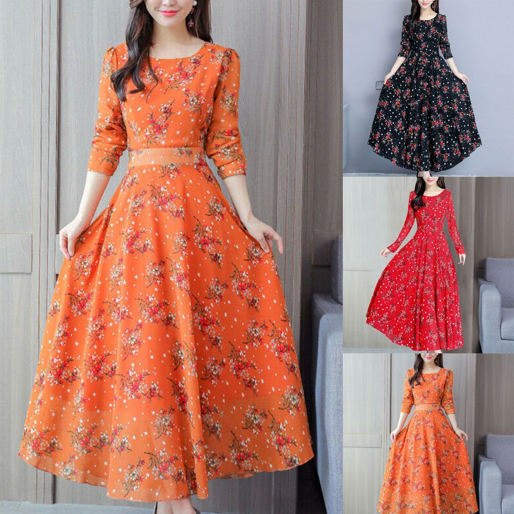 vintage boho maxi dress long sleeve