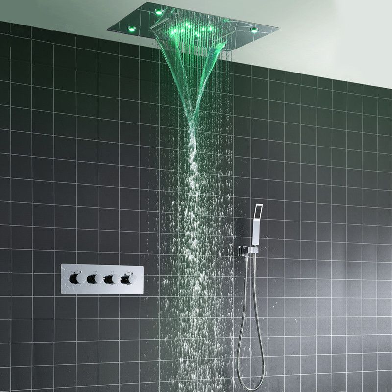 2019 Shower System Double Waterfall Rainfall Large Ceiling Led