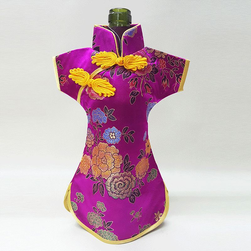 Chinese Cheongsam Wine Bottle Cover Silk Brocade Bottle Decor Budget Gift Bag 