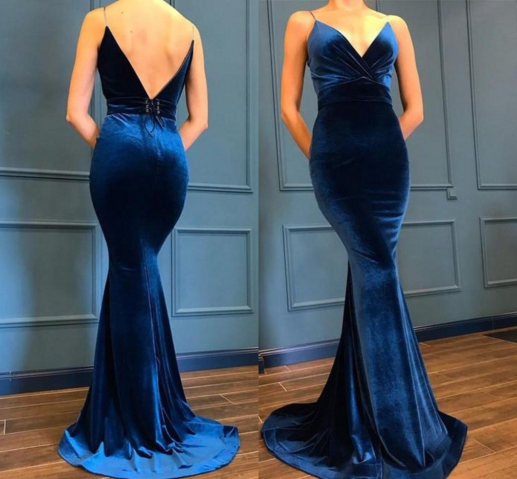 navy blue velvet evening dress