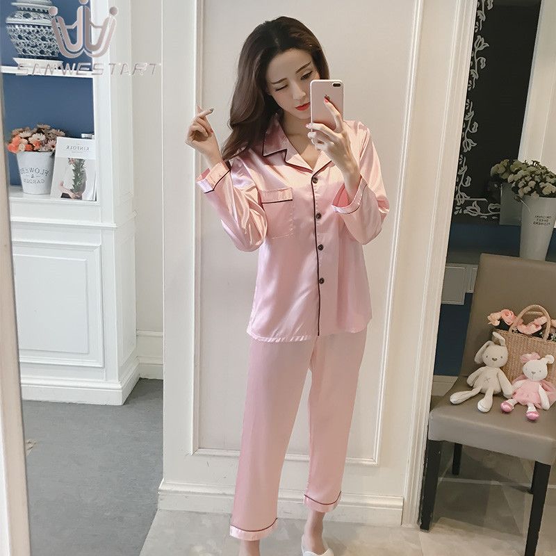 Womens Sleepwear Online Sale Women Silk Pajama Sets Satin Pyjama Sleepwear Long Sleeve Large Size Fashion Pajamas For Girl Nightwear Suit Home New Pjs Cx0606 Dhgate Com