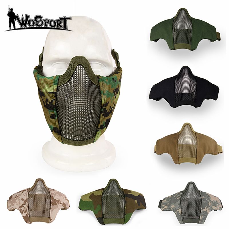 Protective Tactical Airsoft Steel Metal Mesh Half Face Mask For Helmet OliveDrab