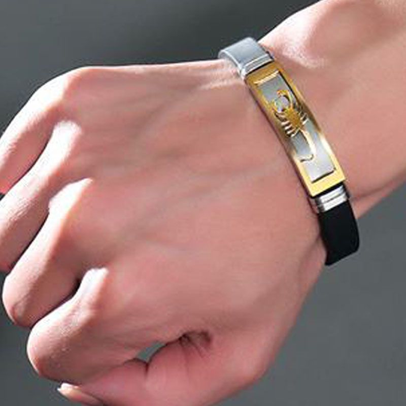 Para hombre pulseras pulseras Negro Oro de la pulsera del acero de