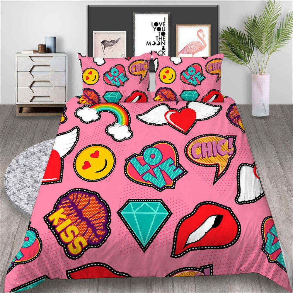 Cartoon Printing Bedding Set Queen Cute Fashion 3d Duvet Cover For