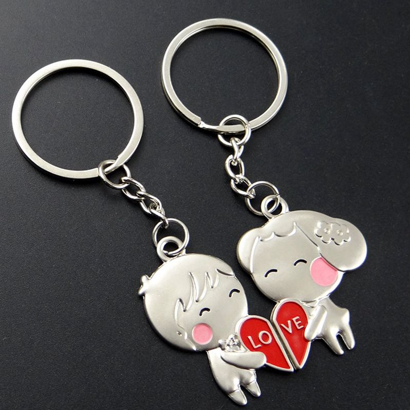 Creative Heart Lock Key Couple Keychian Keyring Keyfob Gift Metal for Lovers DT 