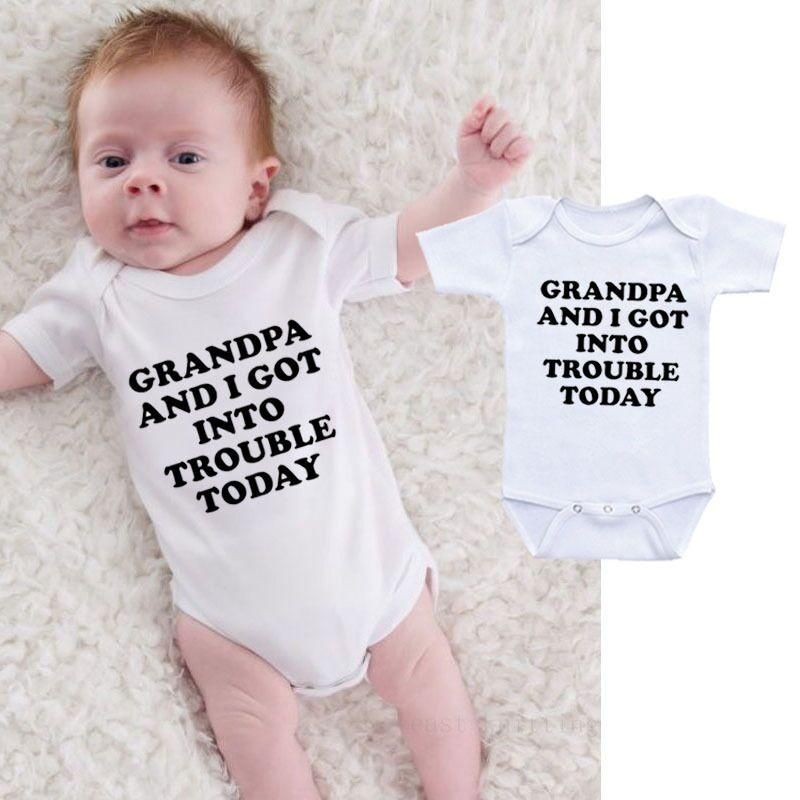 Funny Baby Onesie Bodysuit Infant Newborn GRANDPA AND I GOT INTO TROUBLE print Cotton Baby boy Girl clothes 2019 Summer Cheap Wholesale Funny Baby Onesie Bodysuit Infant Newborn GRANDPA AND I GOT INTO TROUBLE print Cotton Baby boy Girl clothes 2019 Summer Cheap Wholesale
