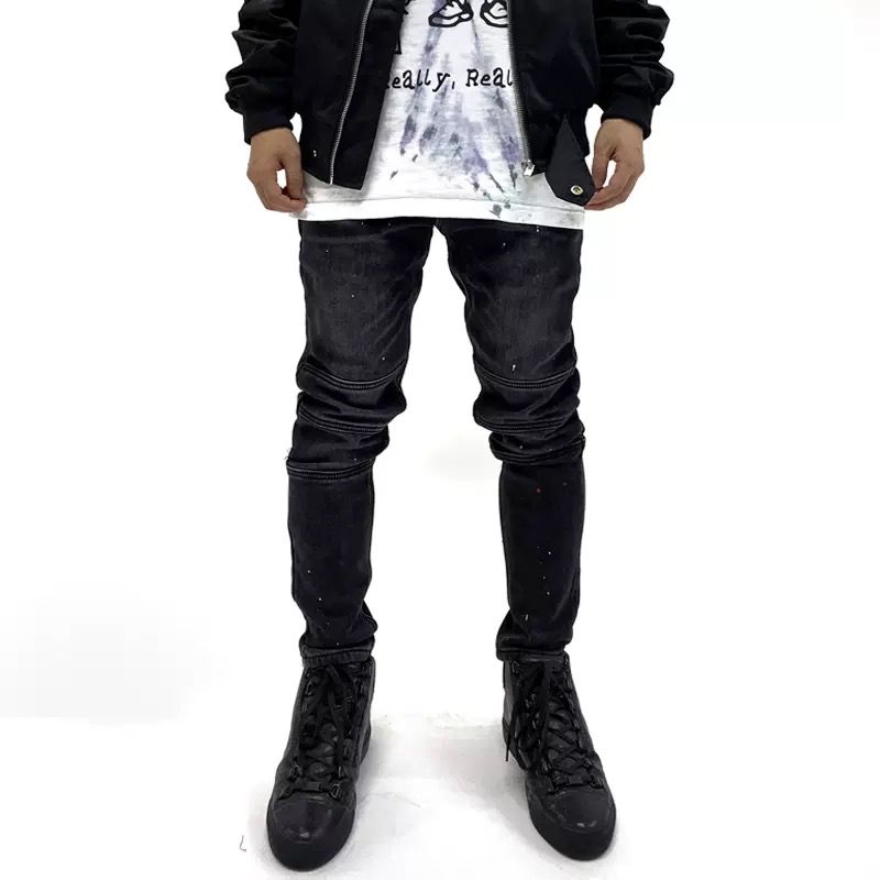 biker jeans paint splatter