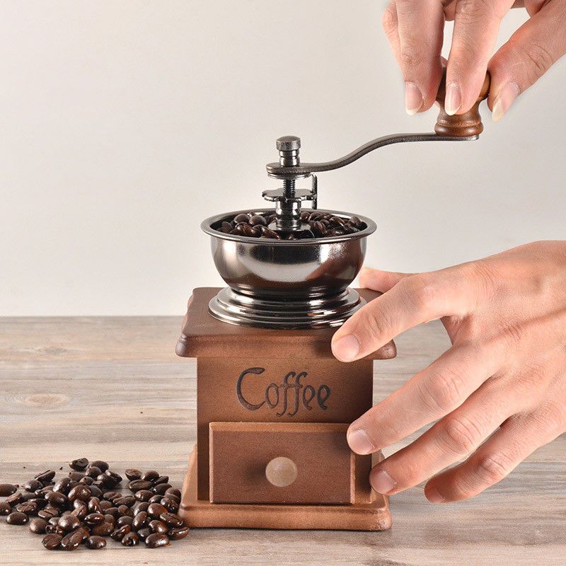 2020 Classical Wooden Manual Coffee Grinder Stainless Steel Retro