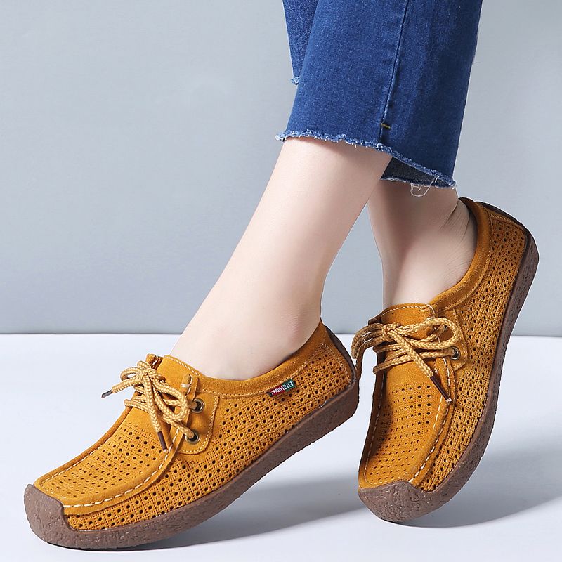 Zapatos planos para mujer Zapatos náuticos Recorte Mocasines con cordones de cuero de gamuza planos