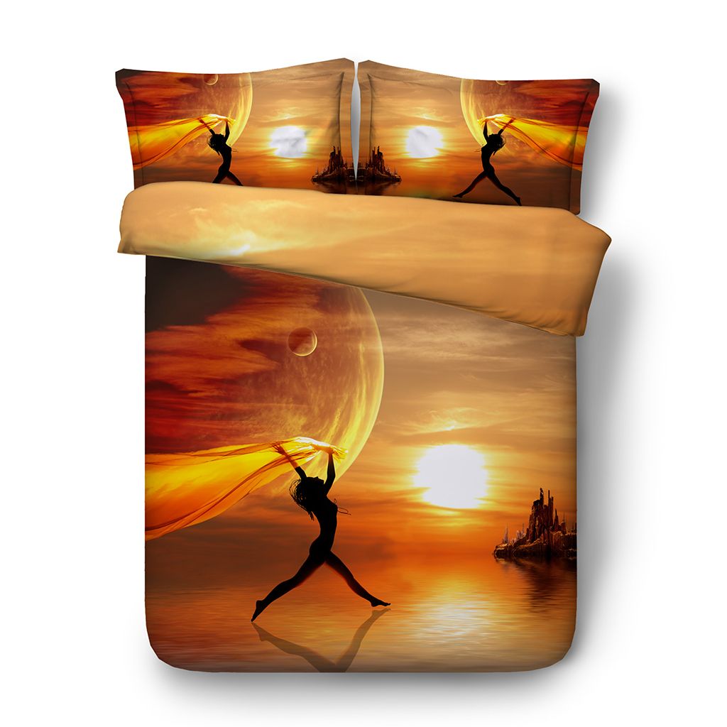 Orange Bedspread Sunset Bed Cover Ocean Beach Bedding Girls