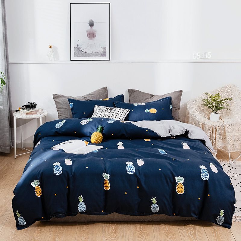 Navy Blue Colorful Pineapple Cartoon Fashion Polyester Fabric