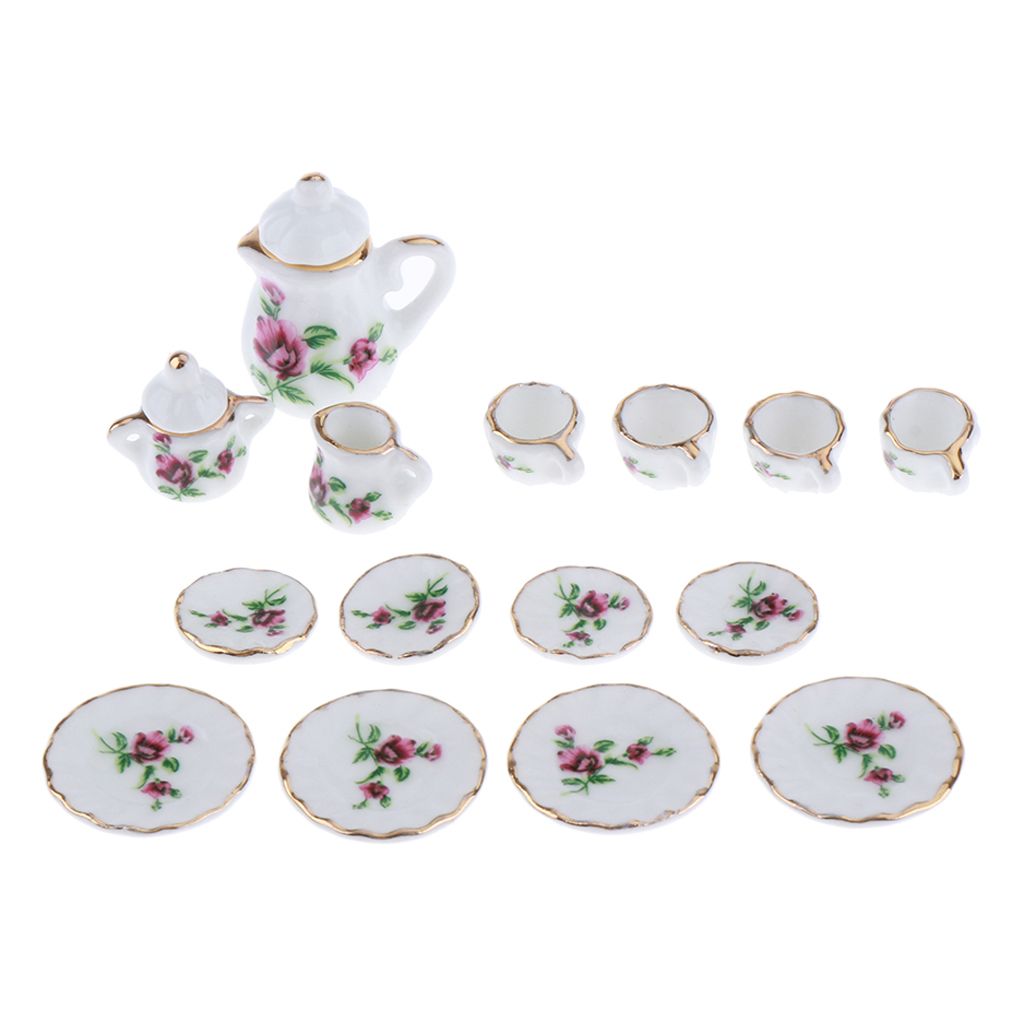 Dolls House Dining Rooms Mini Wooden Furniture Set Porcelain Tea Set 1//12