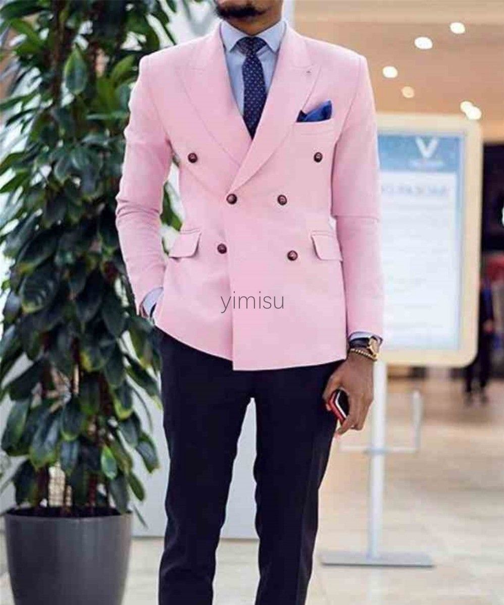 Pink Men Suits Peaked Lapel Double Breasted Prom Suits Slim Fit Blazer