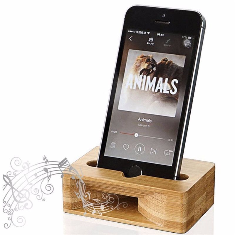 Phone Loudspeaker Holder Bamboo Dock Station Desk Stand Support Wooden Amplifier For Iphone Samsung Smartphone Wireless Charging