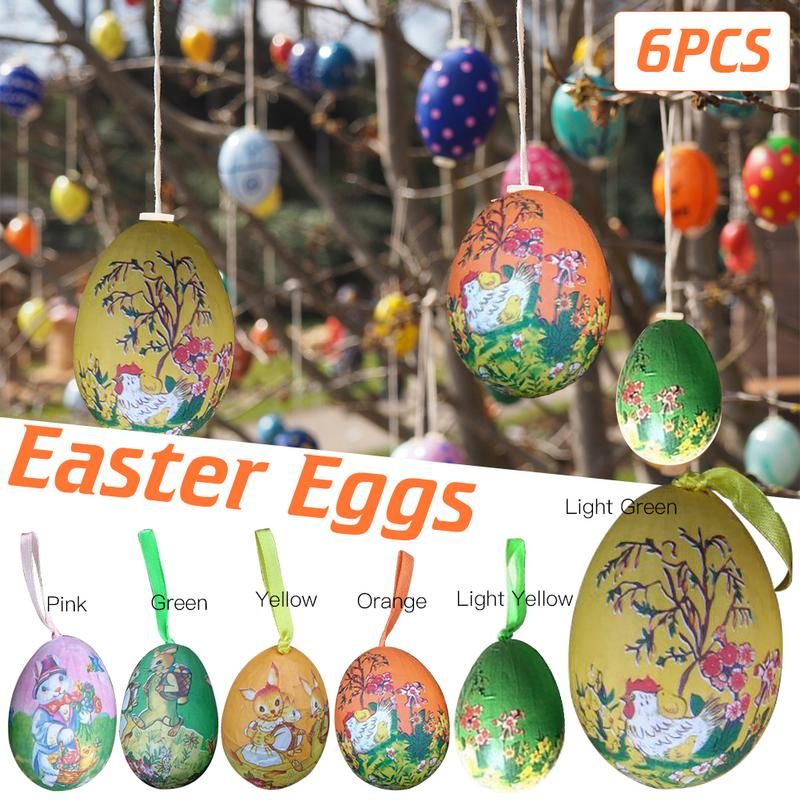 6pcs Hand Painted Foam Eggs DIY Craft Decoration For Easter Ornaments Home Decor