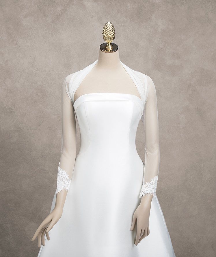 2019 2020 Modest Cheap Wedding Bridal Jackets Bolero Tulle Pleated