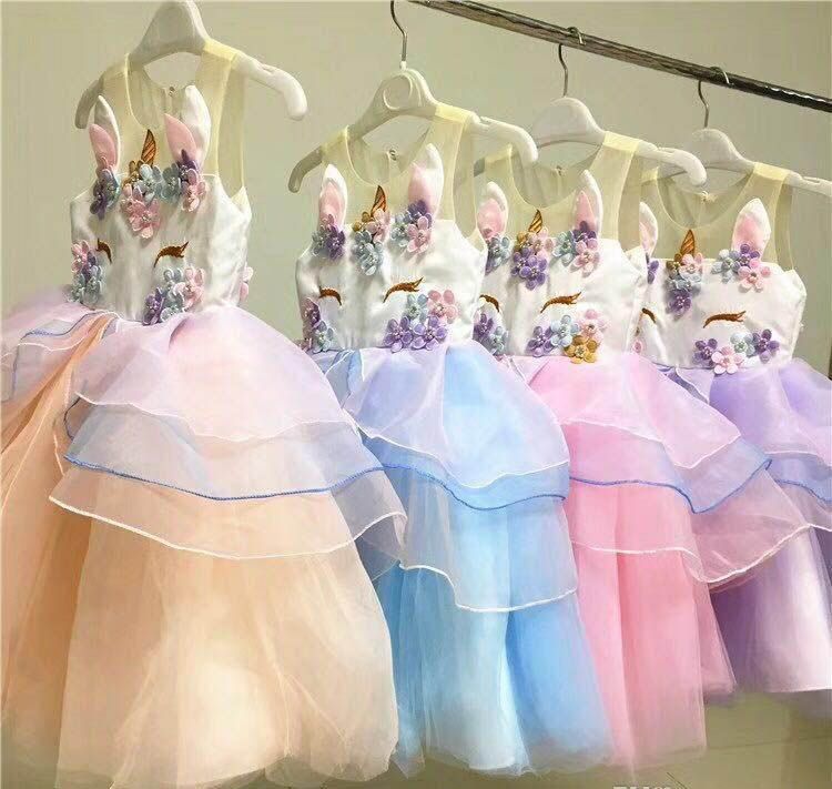 muchachas de la ropa de cuatro colores de la flor de los niños del unicornio  princesa