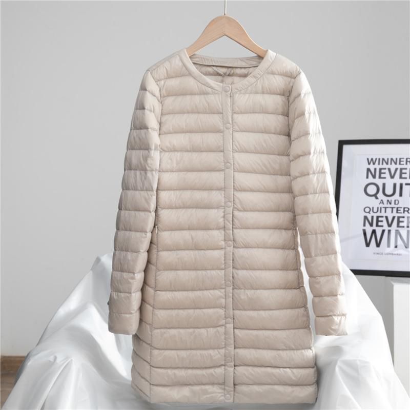 women's long lightweight down jacket