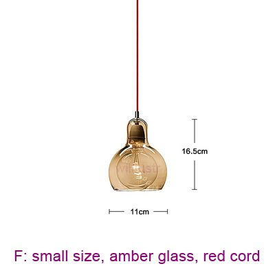 small, amber glass, red cord