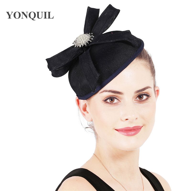 2019 Imitation Sinamay Navy Hair Fascinator Hat Women Fancy
