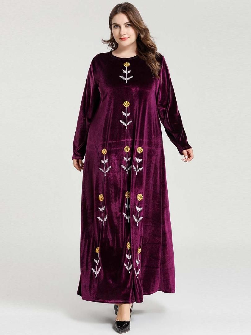 Embroidery Velvet Abaya Women Maxi Dress Muslim Dubai Kaftan Jilbab Long Robes 