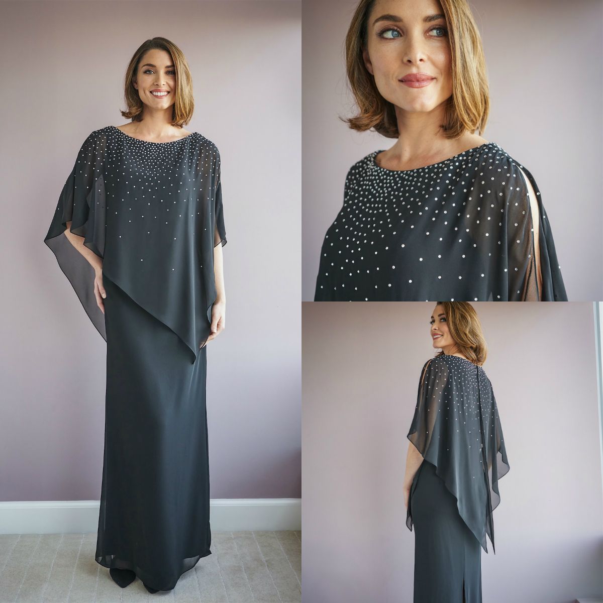 dark grey wedding guest dress