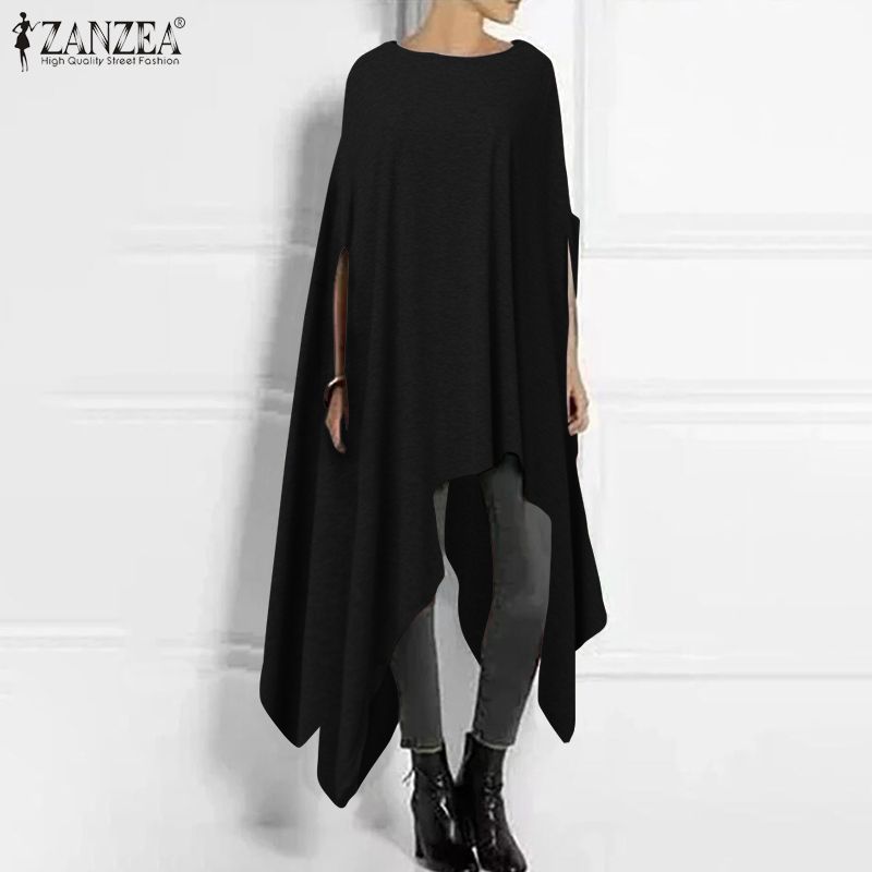 Amarillo ZANZEA Crew para mujer cuello media manga de algodón suave camiseta volante asimétrico remata la blusa Amarillo ZANZEA Crew para mujer cuello media manga de algodón suave camiseta volante asimétrico remata la blusa