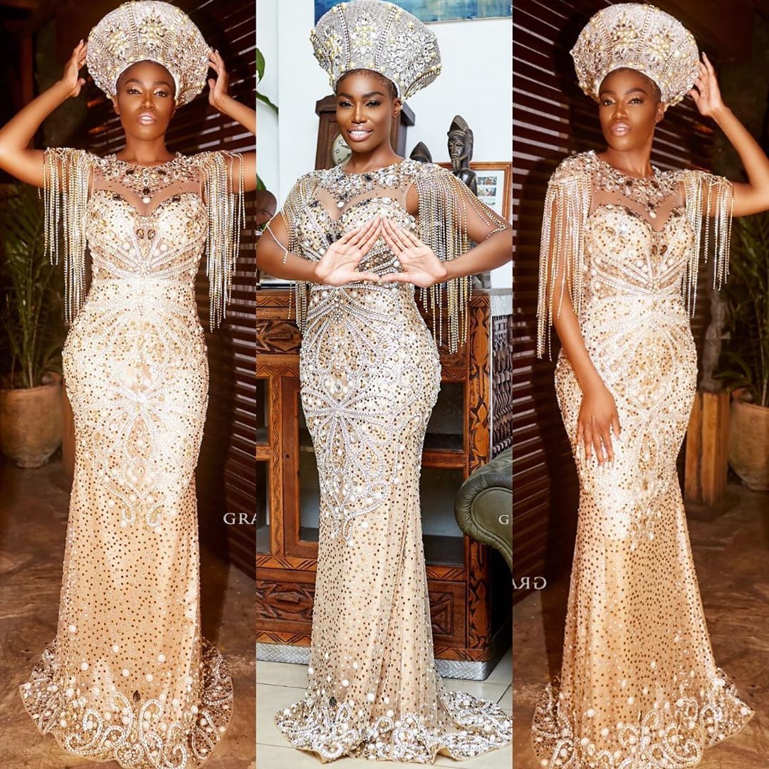 gold reception dress
