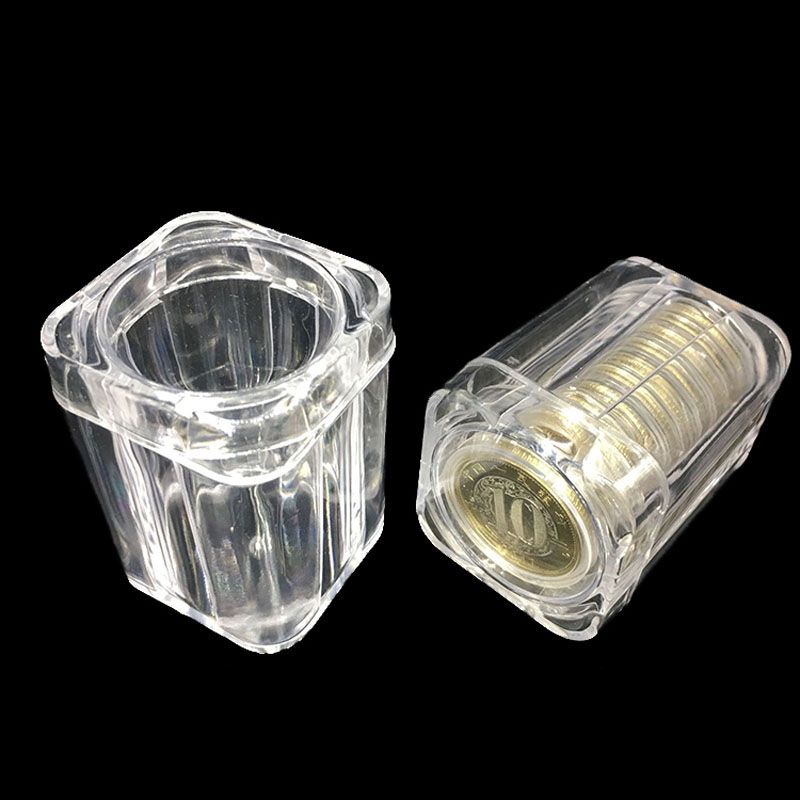 2021 Coin Tube Transparent Plastic Empty Square Coin Storage Holder Box