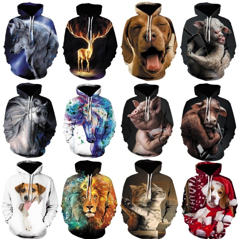 hombres de la moda capucha de 3D sudaderas impresas animales para los hombres y