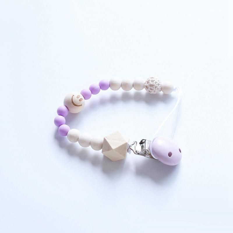 Pacifier Teething Silicone Wooden Baby Teether Chain Clip Bead Dummy Holder YU