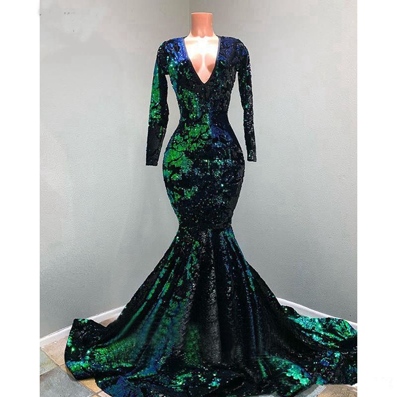 emerald green sequin evening gown