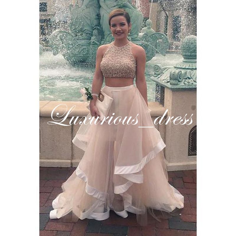 Compra 2019 Sexy Dos Piezas De Baile Vestidos Largos Juvenil A Line Sin  Mangas De La Cremallera Rebordea Los Vestidos De Graduación De Visitantes  Vestido De Champagne Prom Vestidos Barato | Entrega