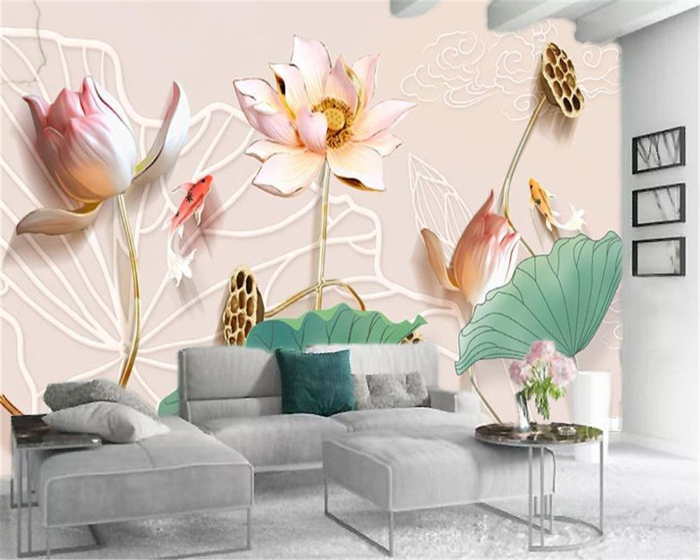 3d Wallpaper Mural 3d stereo relief pink lotus auspicious goldfish custom HD floral Interior Decoration Wallpaper 3d Wallpaper Mural 3d stereo relief pink lotus auspicious goldfish custom HD floral Interior Decoration Wallpaper
