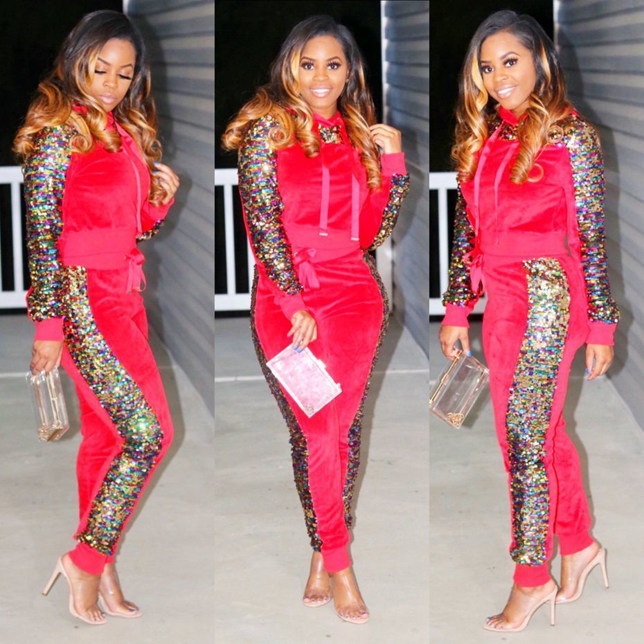 sequin velour sweatsuit