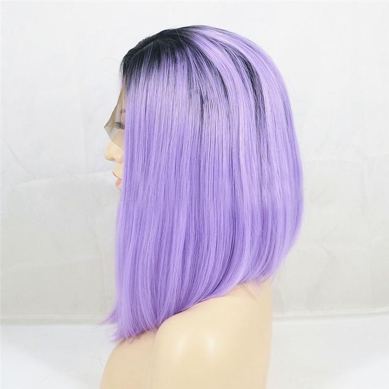 Ombre Purple Wigs Short Bob Synthetic Lace Front Wig Full Glueless