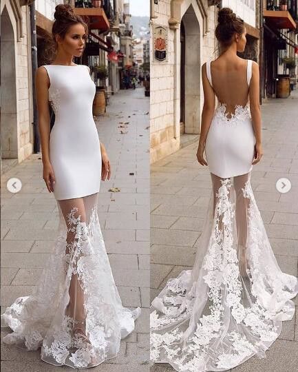 Vestido De Noiva Meio Sereia Nova Moda Slim Sereia Vestidos De Noiva Lace Apliques Sexy Backless Vestidos De Noiva Simples 2020 Formal Longo Baratos Vestidos De Novia Europeia Vestidos De Noiva Estilo